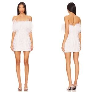 RETROFETE Kimberely Embellished Knit Strapless Feather Hem Mini Dress Sz Small